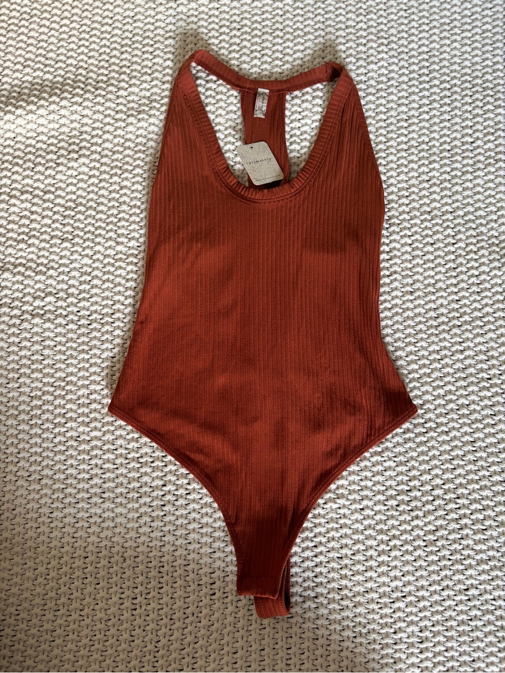 Free People Ribbed Tank Bodysuit in Rust